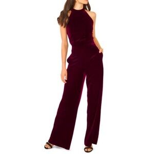 1. State Burgundy Velvet Jumpsuit